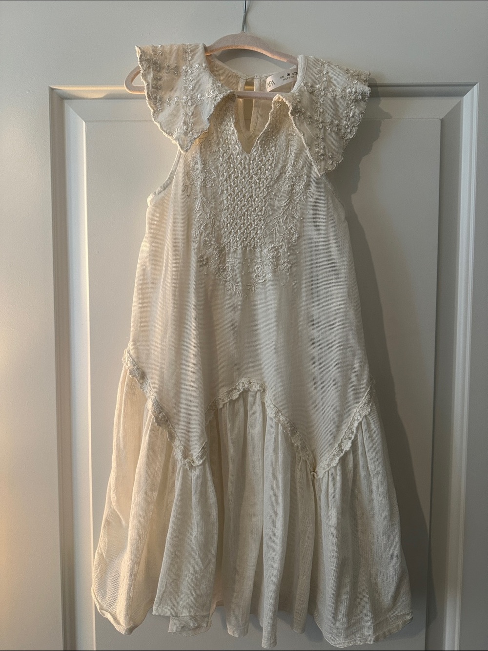 Zara Cream Embroidered Lace-Trim Dress
